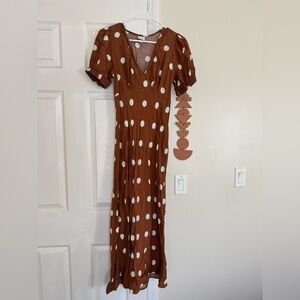 Brown Midi Dress with White Polka Dots